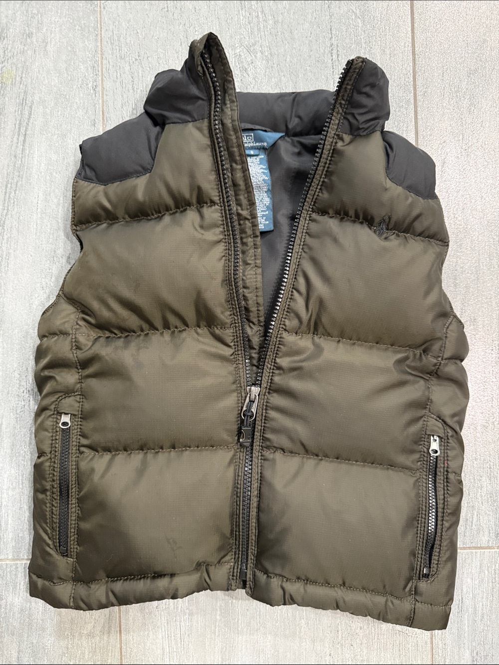 Polo by Ralph Lauren Olive Green Puffer Vest with Black Trim